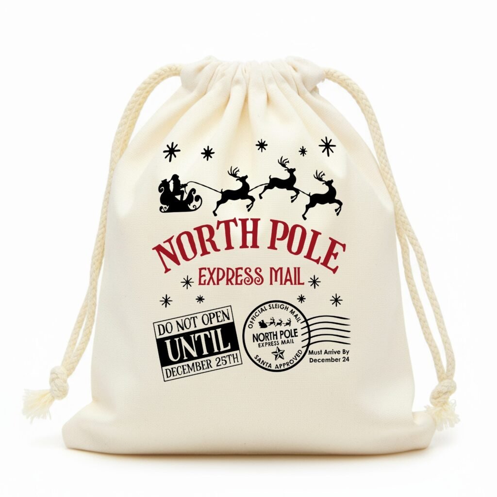 North Pole Canvas Gift Sack – 25 × 30 cm