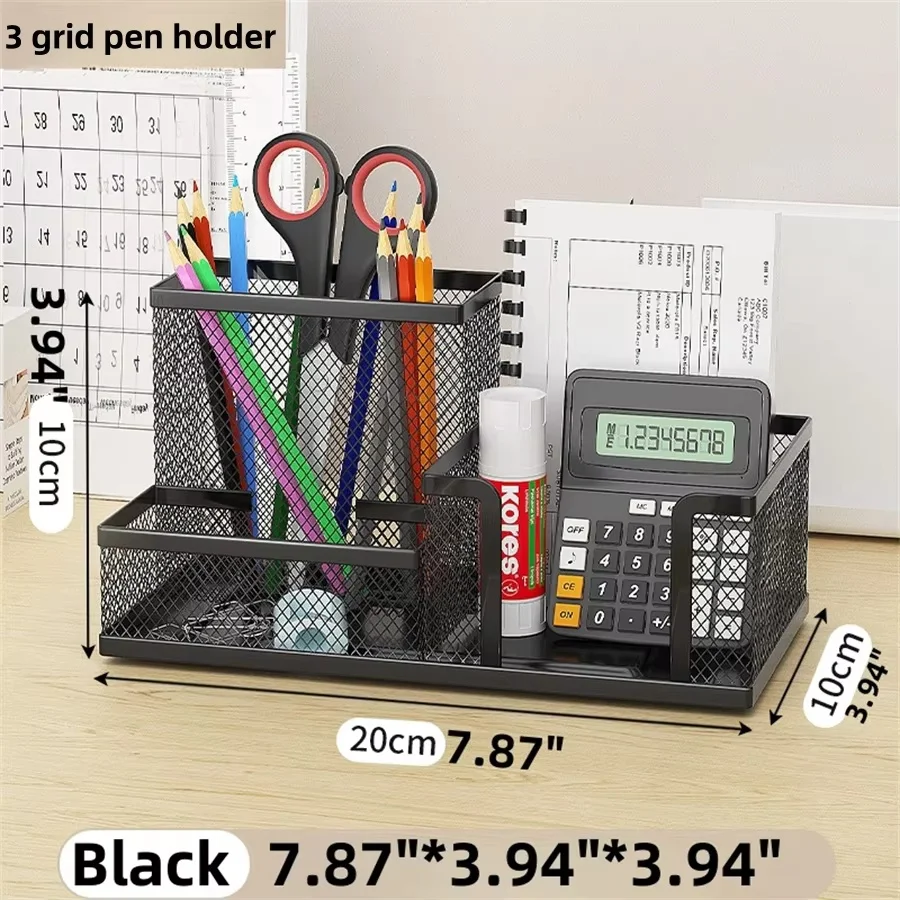 Three-Compartment Mesh Desk Organiser – Black